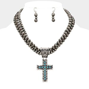 Western Turquiose Pendant Pointed Multi Layered Necklace Set